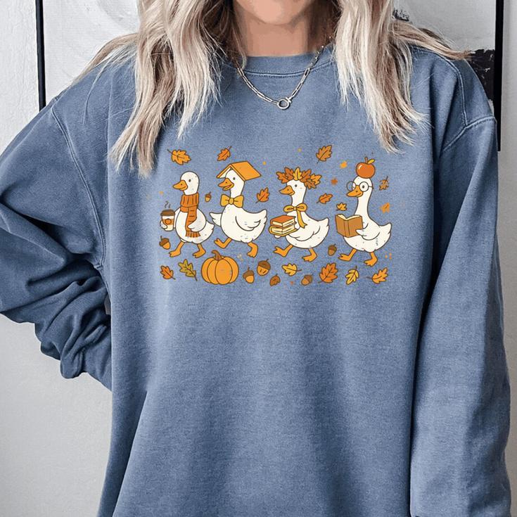 Fall Goose Reading Book Teacher Autumn Pumpkin Cozy Season Comfort Colors Sweatshirt