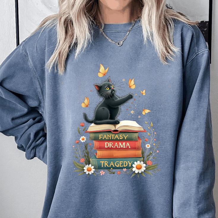 Fantasy Drama Tragedy Reading Lover Book Cat Humor Comfort Colors Sweatshirt Fantasy Drama Tragedy Reading Lover Book Cat Humor Comfort Colors Sweatshirt
