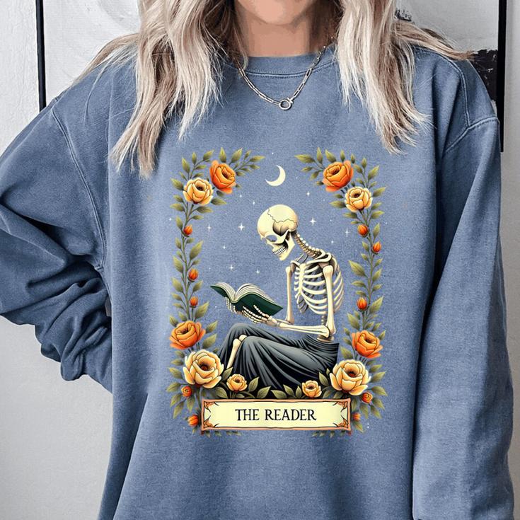 Floral Tarot Card The Reader Skeleton Reading Book Comfort Colors Sweatshirt Floral Tarot Card The Reader Skeleton Reading Book Comfort Colors Sweatshirt