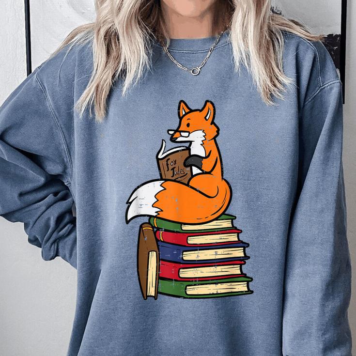 Fox Books Read Reading Librarian America Men Women Kids Comfort Colors Sweatshirt
