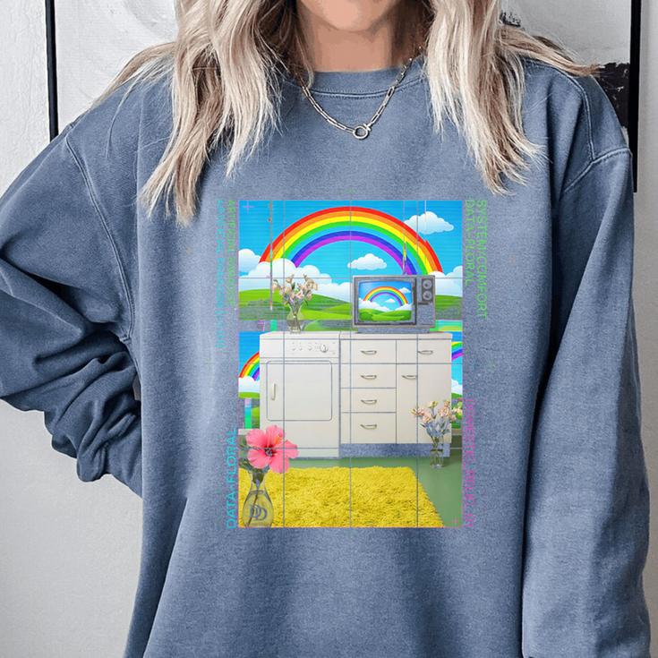 Frutiger Aero Aesthetic Rainbow Glitch Art Premium Tri-Blend Comfort Colors Sweatshirt