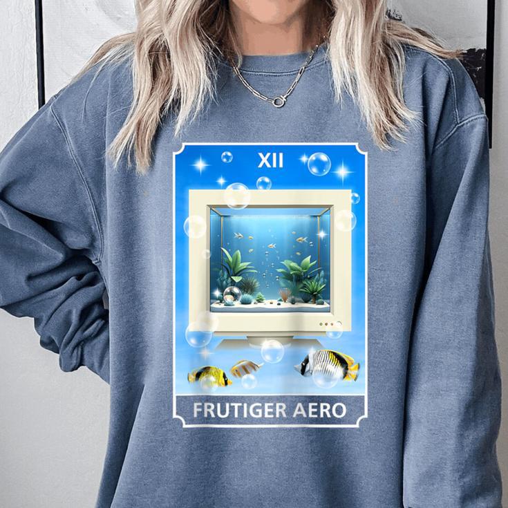 Frutiger Aero Aesthetic Tech Computer Aquarium Tarot Card Raglan Baseball Tee Comfort Colors Sweatshirt