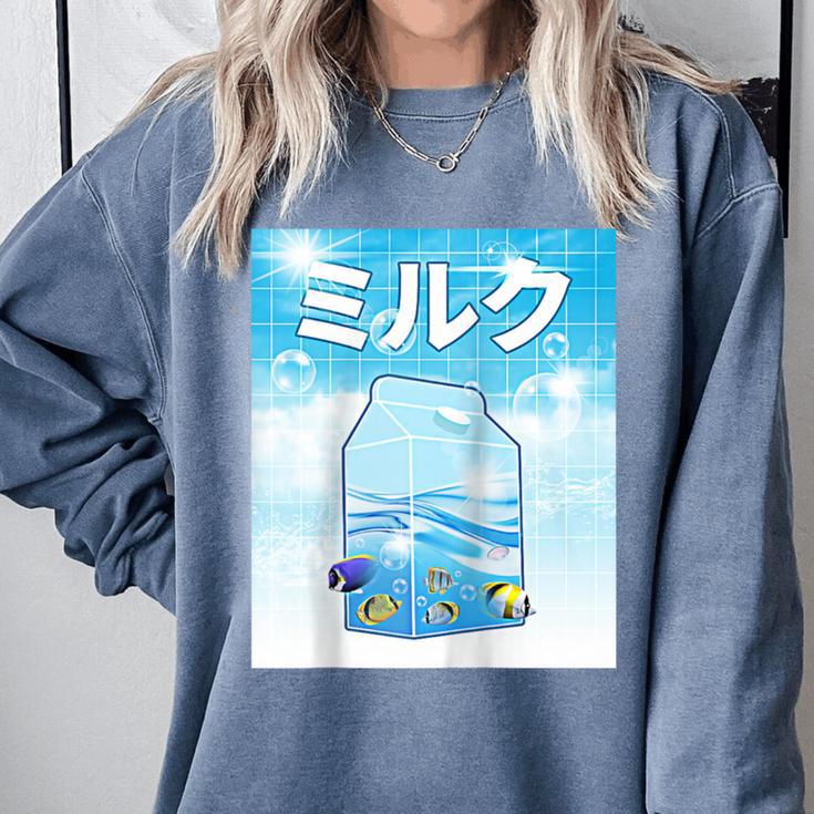 Frutiger Aero Aesthetic Tech Kawaii Milk Underwater Fishes Raglan Baseball Tee Comfort Colors Sweatshirt