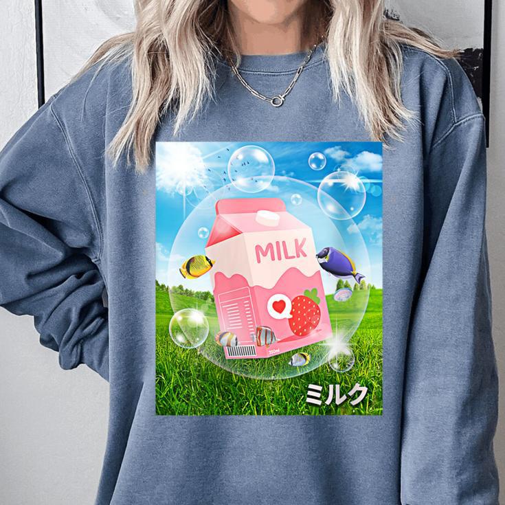 Frutiger Aero Aesthetic Tech Kawaii Strawberry Milk Fishes Comfort Colors Sweatshirt Frutiger Aero Aesthetic Tech Kawaii Strawberry Milk Fishes Comfort Colors Sweatshirt