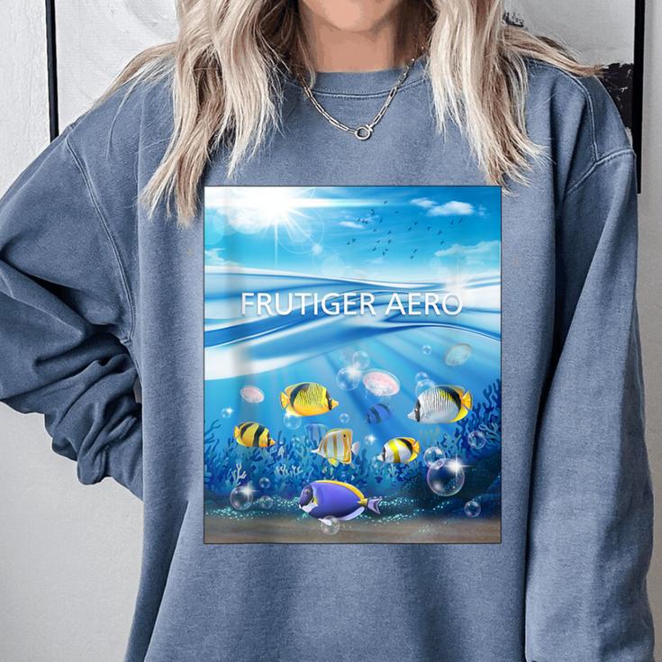 Frutiger Aero Aesthetic Tech Ocean Underwater Fishes Comfort Colors Sweatshirt