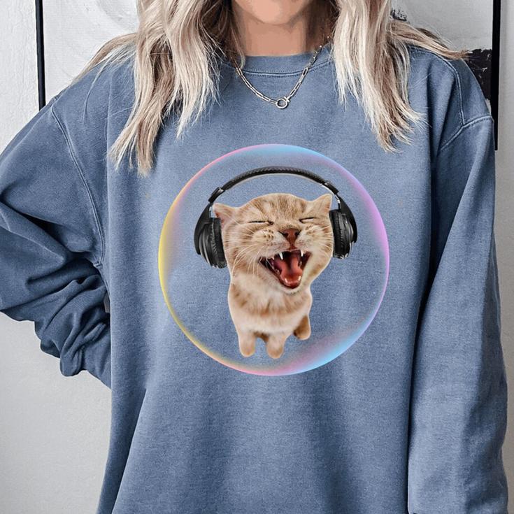Frutiger Aero Cat Wearing Headphones Bubble 2000s Gen-Z Meme Comfort Colors Sweatshirt Frutiger Aero Cat Wearing Headphones Bubble 2000s Gen-Z Meme Comfort Colors Sweatshirt