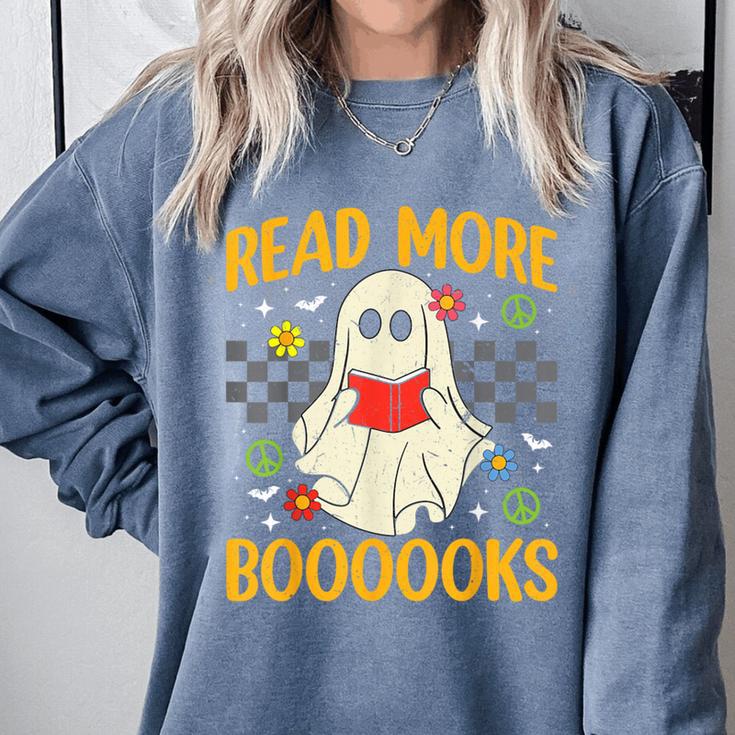 Ghost Reading Books Teacher Student Halloween Read More Book Comfort Colors Sweatshirt