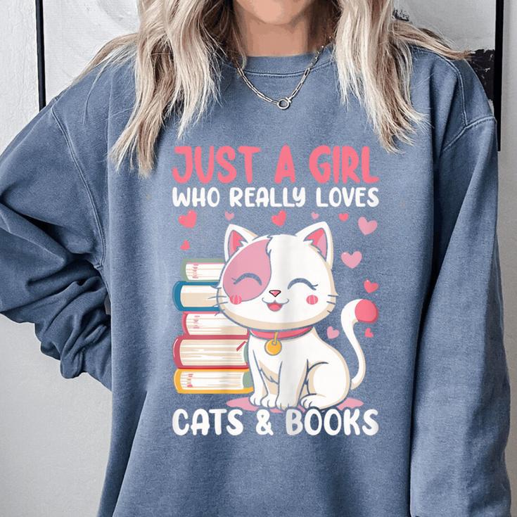 Girl Who Loves Cats And Books Cute Comfort Colors Sweatshirt Girl Who Loves Cats And Books Cute Comfort Colors Sweatshirt