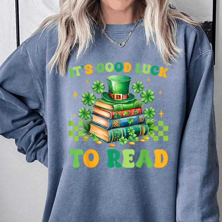 Goods Luck Read Librarian Book Patrick Days Shamrock Clover Comfort Colors Sweatshirt