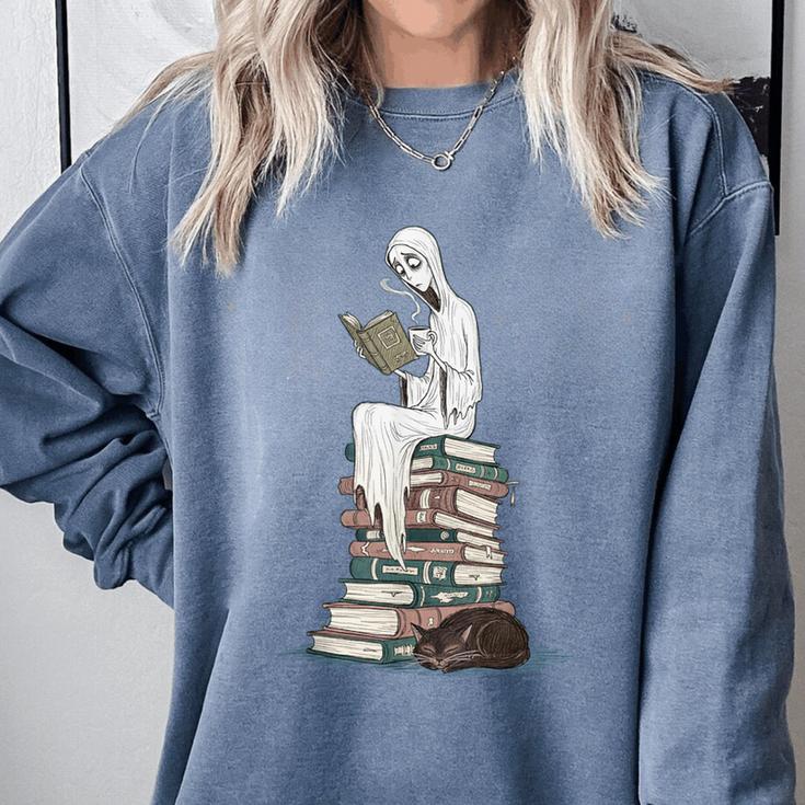 Gothic Librarian Halloween Books Tee For Teachers Comfort Colors Sweatshirt
