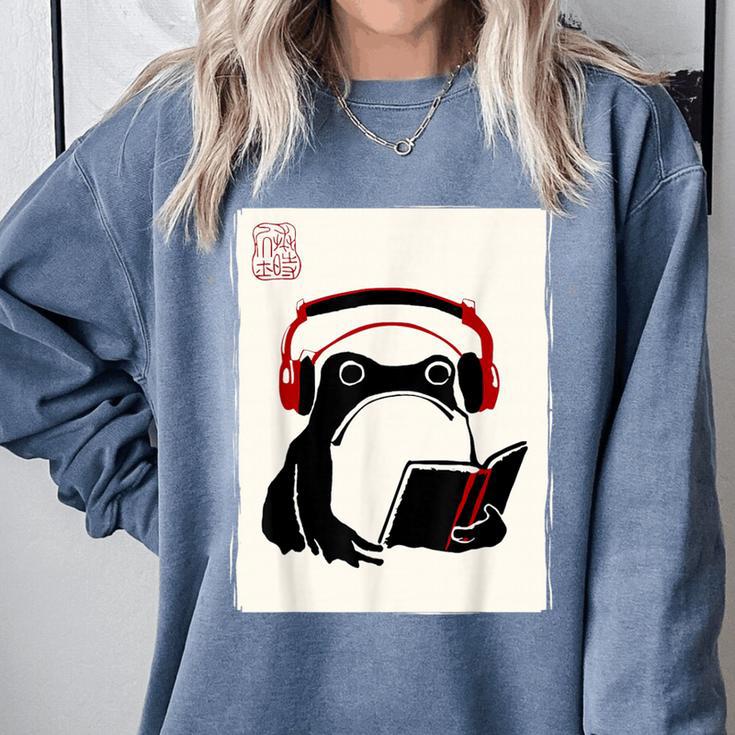 Grumpy Frog Books Music Kawaii Ink Japanese Comfort Colors Sweatshirt