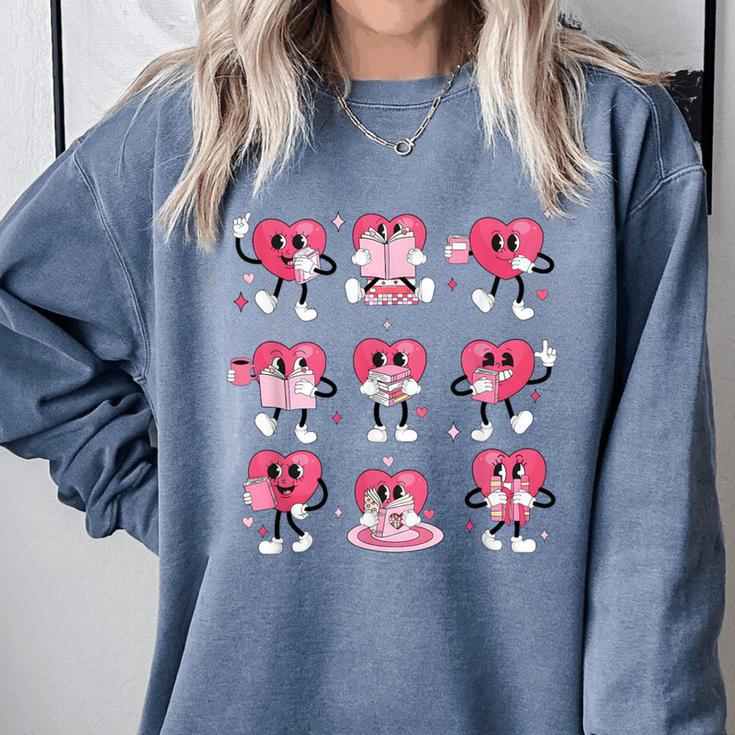 Heart Reading Books Valentine Teacher Boy Girl Book Lover Comfort Colors Sweatshirt