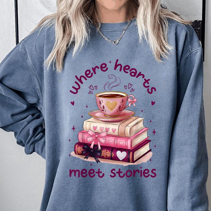 Where Hearts Groovy Meet Stories Coffee Books Valentines Day Comfort Colors Sweatshirt Where Hearts Groovy Meet Stories Coffee Books Valentines Day Comfort Colors Sweatshirt
