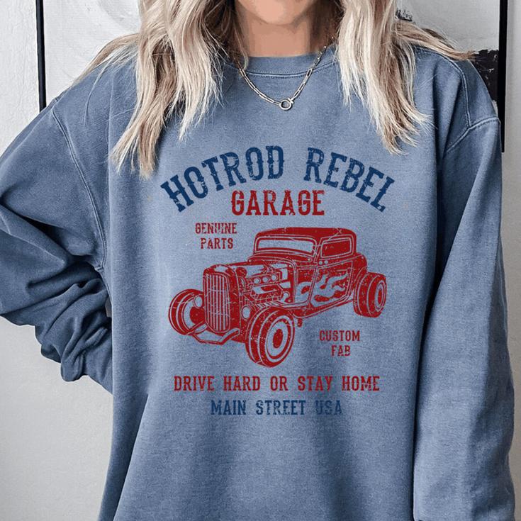 Hotrod Rebel Automotive Nostalgia Old Car Distressed Premium Tri-Blend Comfort Colors Sweatshirt