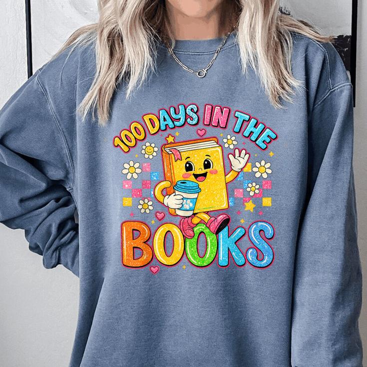HUGvyn Preppy 100 Days In The Books Teacher Reading Coffee Comfort Colors Sweatshirt HUGvyn Preppy 100 Days In The Books Teacher Reading Coffee Comfort Colors Sweatshirt