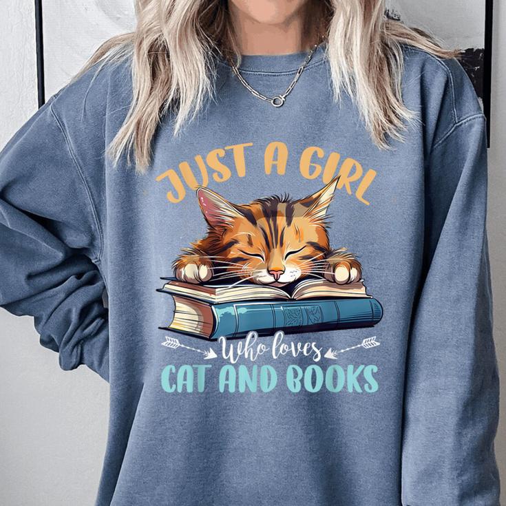 Just a Girl Who Loves Cats And Books Kitties Pet Art Lover Comfort Colors Sweatshirt