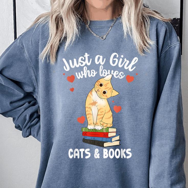 Just a Girl Who Loves Cats And Books Reading Cat & Bookworm Comfort Colors Sweatshirt
