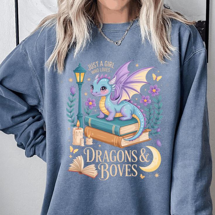 Just a Girl Who Loves Dragons & Books Reader Fantasy Fun Premium Tri-Blend Comfort Colors Sweatshirt