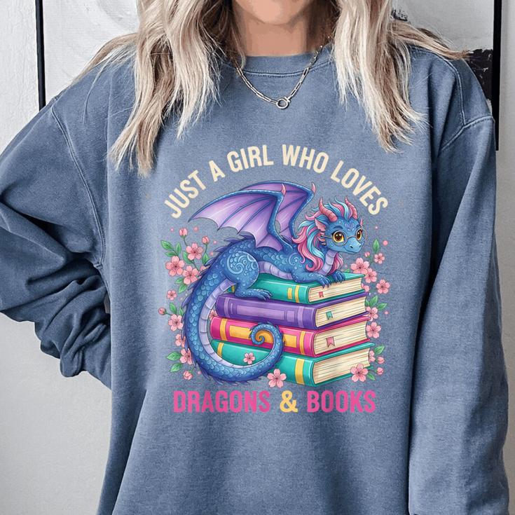 Just a Girl Who Loves Dragons And Books Dragon Reading Comfort Colors Sweatshirt