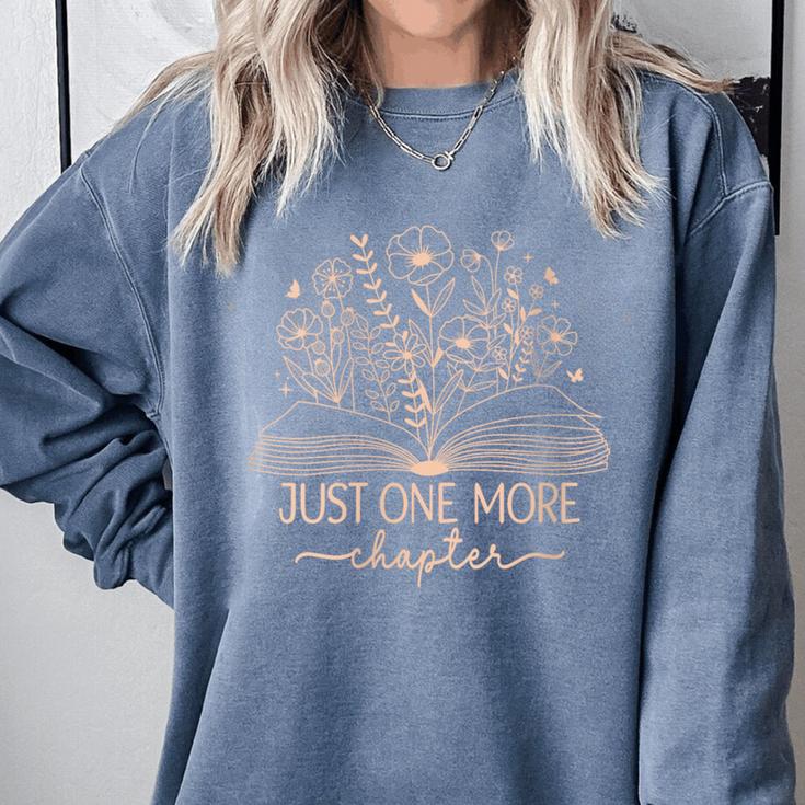 Just One More Chapter Bookish Book Reading Teal Beige Comfort Colors Sweatshirt