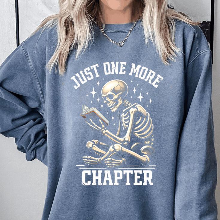 Just One More Chapter Reading Skeleton Book Lover Premium Tri-Blend Comfort Colors Sweatshirt
