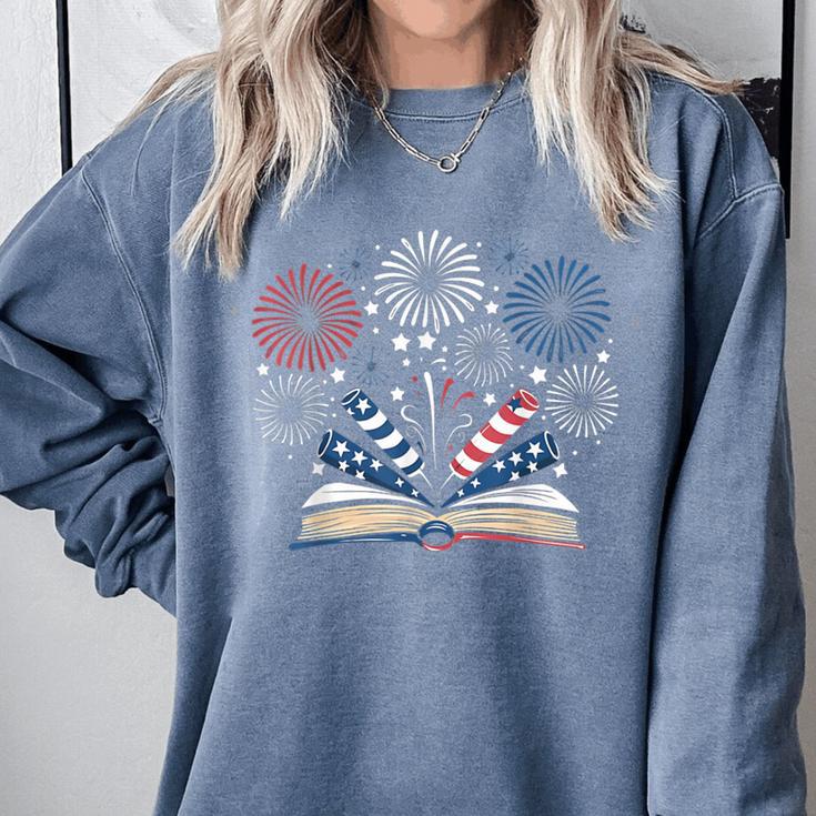 Librarian 4th July Book Lover Bookworm Patriotic Books Comfort Colors Sweatshirt