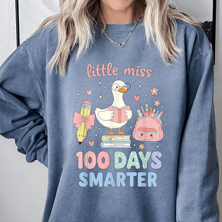 Little Miss 100 Days Smarter Cute Goose Reading Books Girls Comfort Colors Sweatshirt Little Miss 100 Days Smarter Cute Goose Reading Books Girls Comfort Colors Sweatshirt
