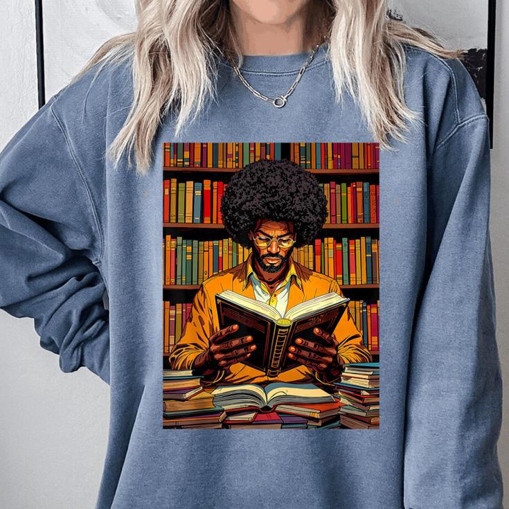Man Reading Book Black History Month Book Lover Afro Comfort Colors Sweatshirt