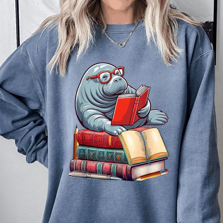 Manatee Reading Books Matching Bookworm Readers Librarian Comfort Colors Sweatshirt
