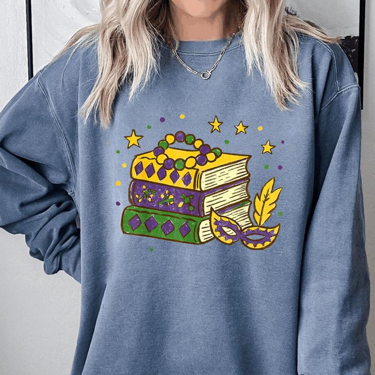 Mardi Gras Book Lover Reading Reader Men Women Kids Comfort Colors Sweatshirt