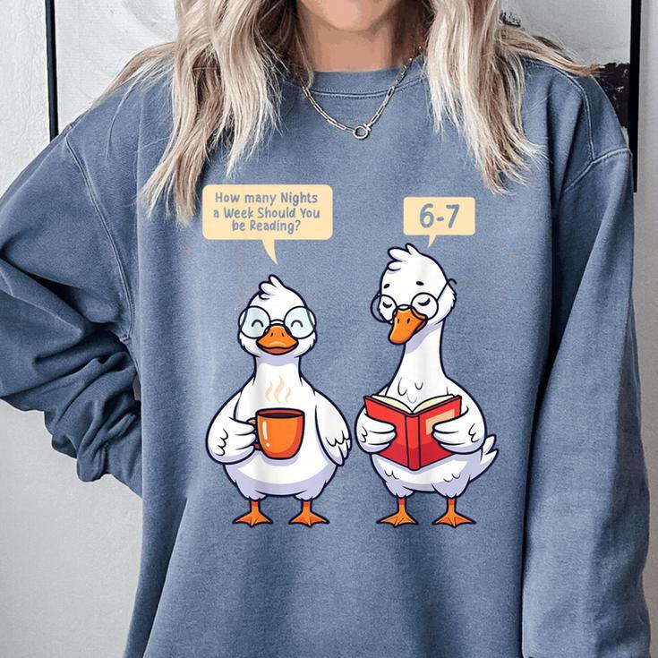 How Many Nights Reading Goose Book Lover Reader Comfort Colors Sweatshirt