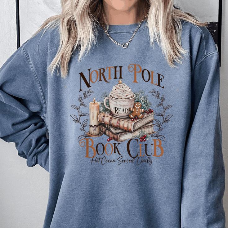 North Pole Book-Club Hot Cocoa Served Daily Christmas Book Comfort Colors Sweatshirt