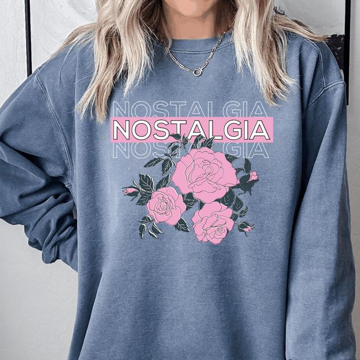 Nostalgia 80s 90s Retro Style Graphics Rose Pink Flower Comfort Colors Sweatshirt