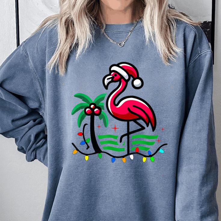 Nostalgia Holiday Tees -Adult Christmas Flamingo Small Short Sleeve Crew Neck Cotton Polyester Lightweight Ribbed Cuff Winter Comfort Colors Sweatshirt