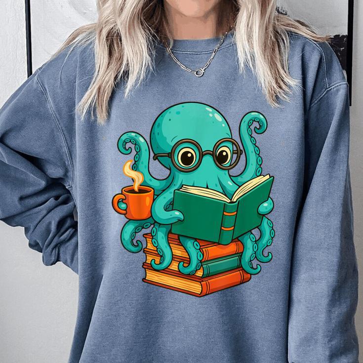 Octopus Reading Book Reading Bookworm Reader Comfort Colors Sweatshirt