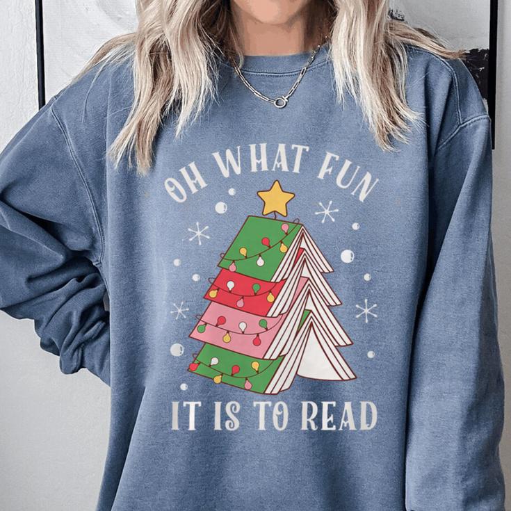 Oh What Fun It Is To Read Book Christmas Tree Premium Tri-Blend Comfort Colors Sweatshirt