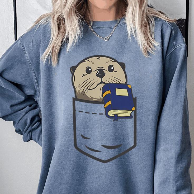 Otter Cute Read Reading Book Librarian Across America Kids Comfort Colors Sweatshirt