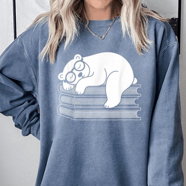 Polar Bear Reading Book Pajama Sleep Comfort Colors Sweatshirt