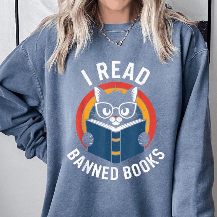 I Read Banned Books For Men Women Cat Banned Books Comfort Colors Sweatshirt