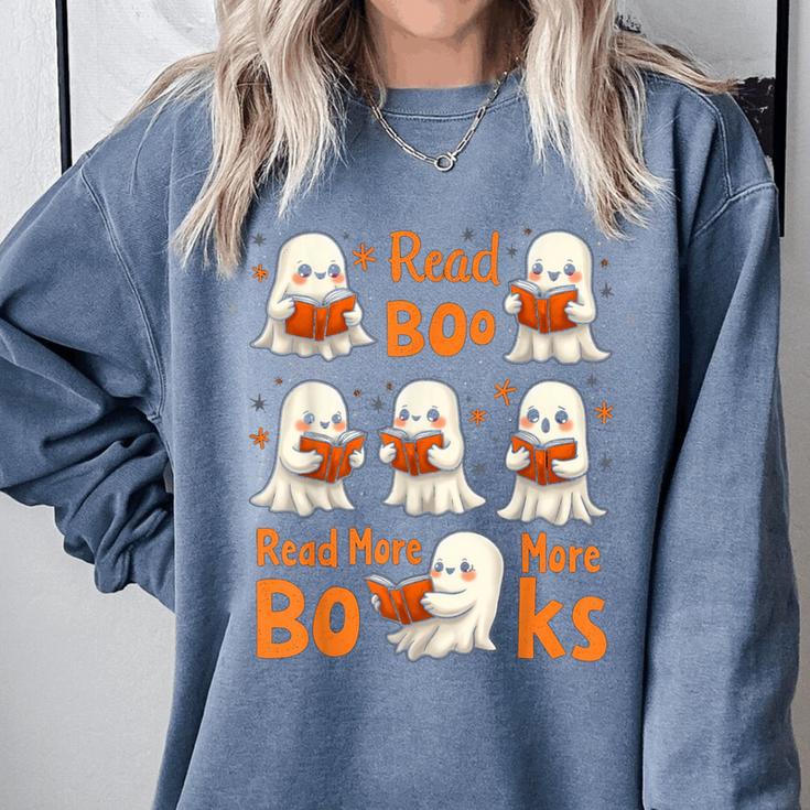 Read Boo KS Read More Bo KS Cute Ghost Reading Book Comfort Colors Sweatshirt