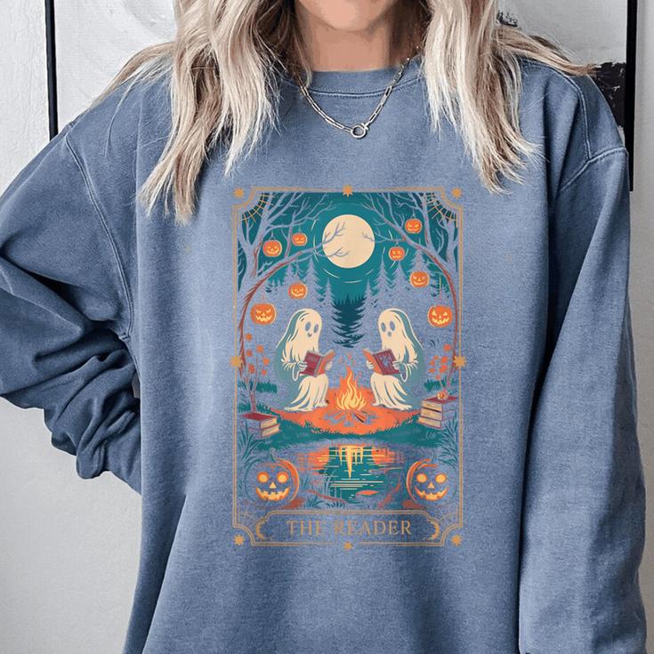 The Reader Bookish Cute Spooky Ghost Reading Book Tarot Card Comfort Colors Sweatshirt The Reader Bookish Cute Spooky Ghost Reading Book Tarot Card Comfort Colors Sweatshirt