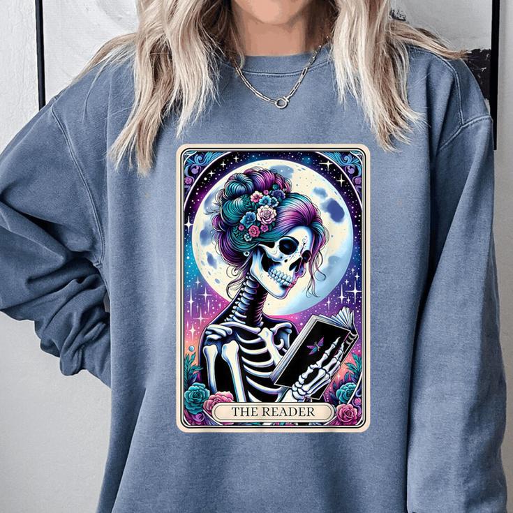 The Reader Tarot Card Reading Skeleton Skull Book Lover Comfort Colors Sweatshirt