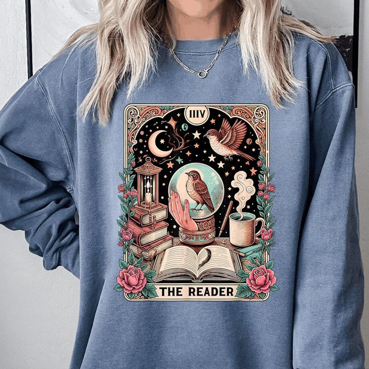 The Reader Tarot Card Shirt Bird Book Lover Bookworm Comfort Colors Sweatshirt The Reader Tarot Card Shirt Bird Book Lover Bookworm Comfort Colors Sweatshirt