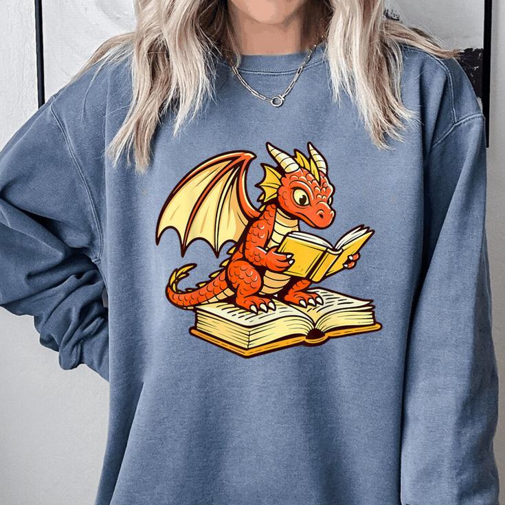 Reading Dragon Book Lover Bookworm Reader Comfort Colors Sweatshirt