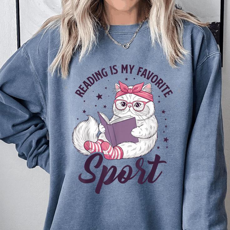 Reading Is My Favorite Sport Saying Cat And Book Lover Comfort Colors Sweatshirt