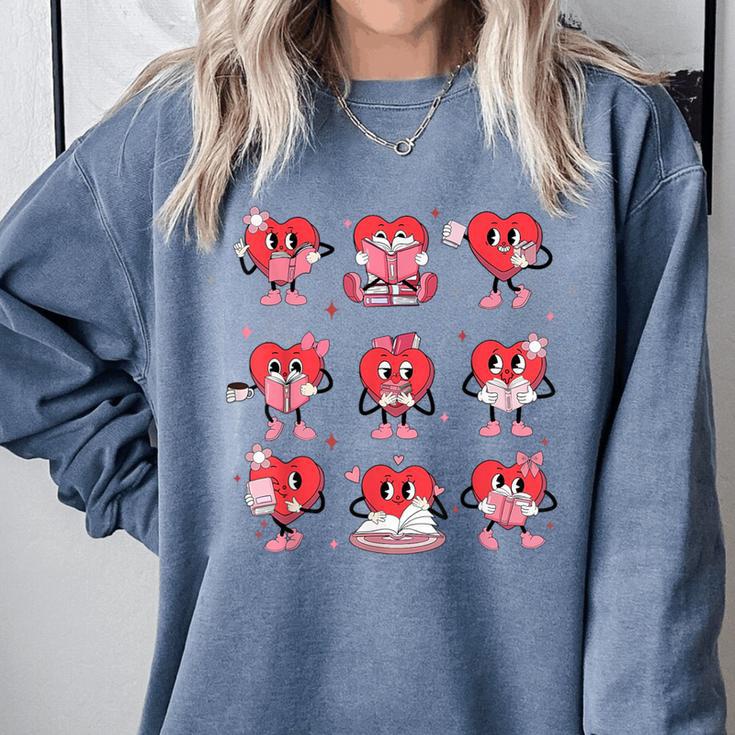 Reading Heart Book Valentines Day Teacher Women Girl Comfort Colors Sweatshirt