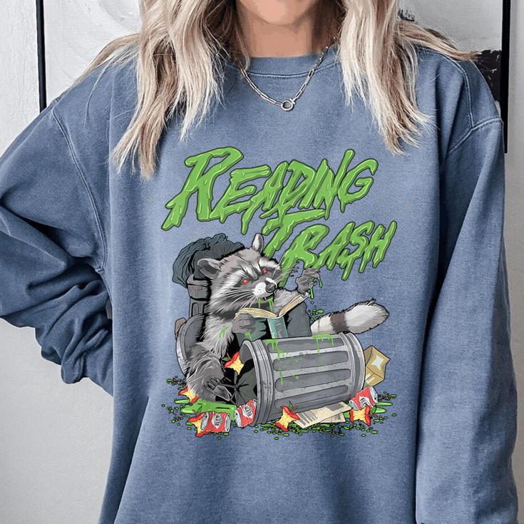Reading Trash Racoon Bookworm Bookish Librarian Book Lover Comfort Colors Sweatshirt