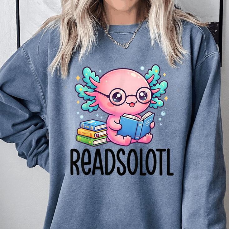Readsolotl Cute Axolotl Reading Book Kawaii Pink Aesthetic Comfort Colors Sweatshirt