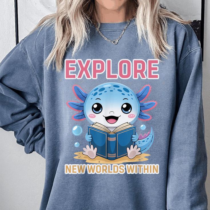 Readsolotl Kawaii Axolotl Book Lover Reading Comfort Colors Sweatshirt