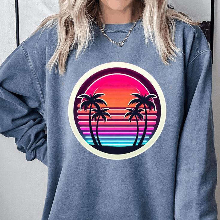 Retro 80s Synthwave Sunset & Palm Trees Retro Nostalgia 80s Comfort Colors Sweatshirt